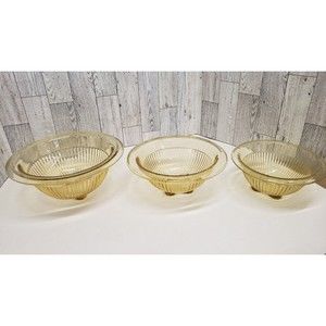 Hazel Atlas Amber Ribbed Mixing Nesting Bowl 4pc Set c1930s USA 7" 9" 10" 11"